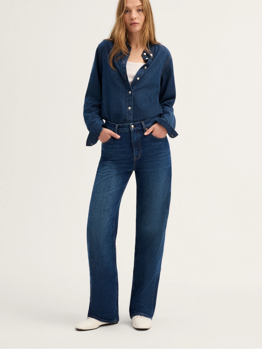 2026 Madewell women’s wide leg airy denim Jeans in Dark Blue